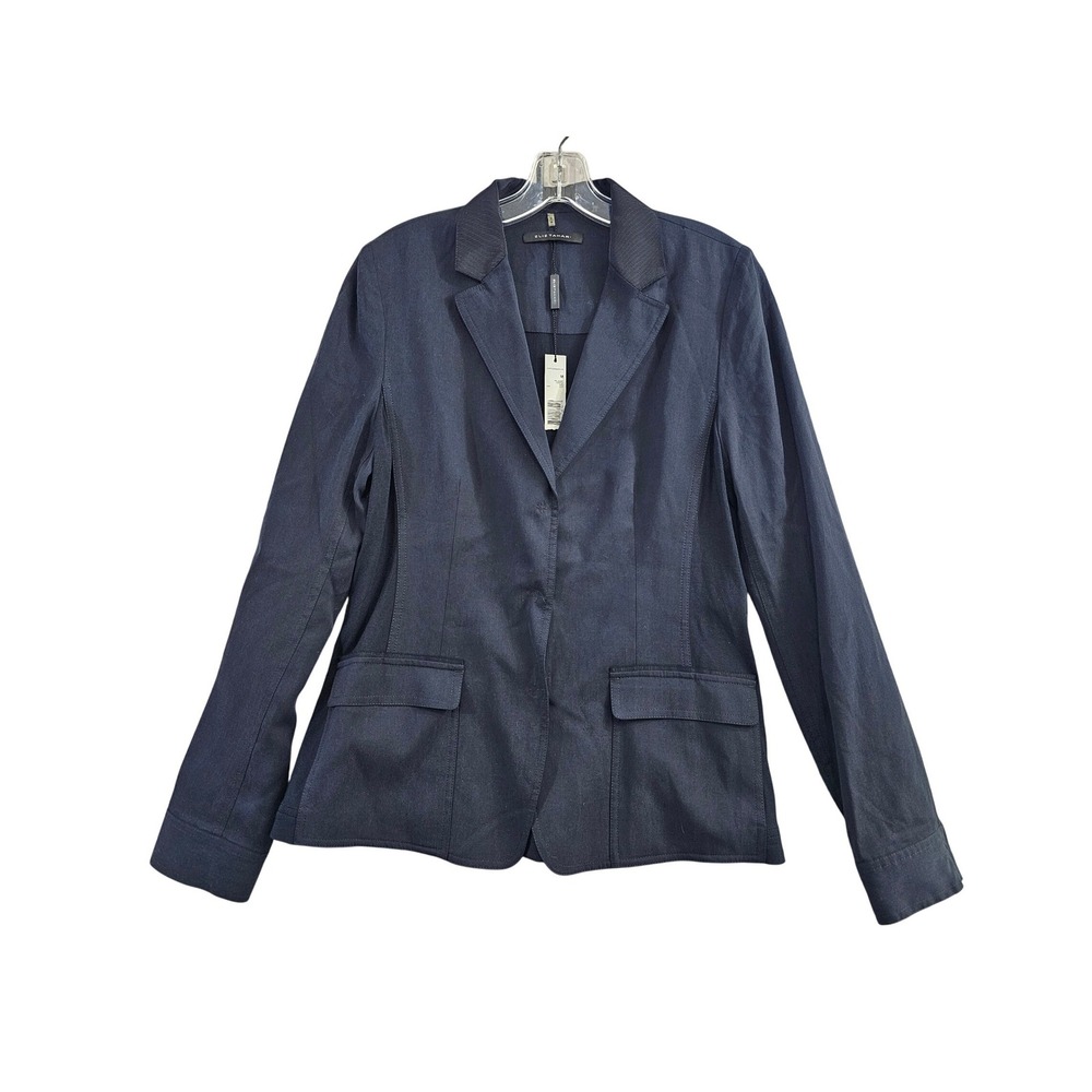 Elie Tahari Val Jacket Women M Navy New Tencel Lyocell Blazer Suit Coat Minimal